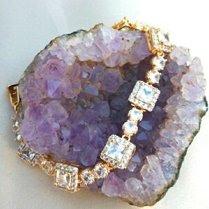 Square & Round Cubic Zirconia 18k Yellow GP Bracelet.